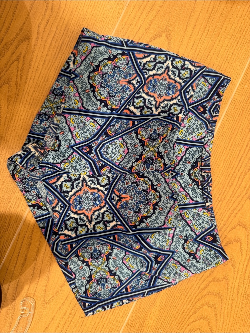 Boho Mosaic Print Stretch Shorts - Navy & Coral